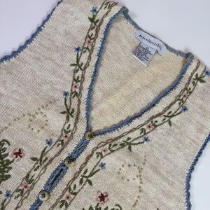 Floral Embroidered Knit Sweater Vest Women's L Cottagecore Folk Boho Grandmacore